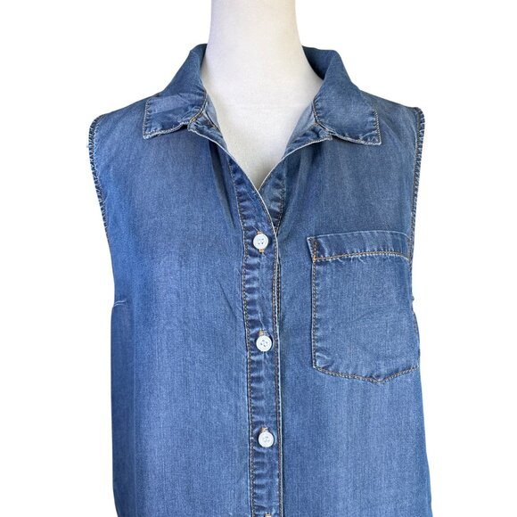 anna-kaci Dress Size Small Sleeveless Blue Long Maxi Button Front Sheath Pockets - Picture 2 of 10